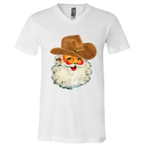 Santa Cowboy Western Christmas Xmas Holiday Pajamas V-Neck T-Shirt