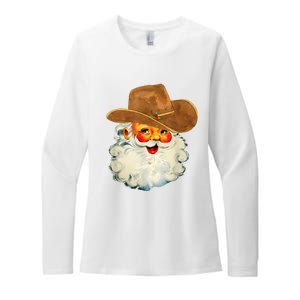 Santa Cowboy Western Christmas Xmas Holiday Pajamas Womens CVC Long Sleeve Shirt