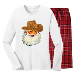 Santa Cowboy Western Christmas Xmas Holiday Pajamas Women's Long Sleeve Flannel Pajama Set 