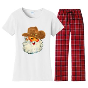 Santa Cowboy Western Christmas Xmas Holiday Pajamas Women's Flannel Pajama Set