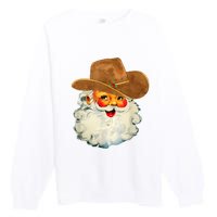 Santa Cowboy Western Christmas Xmas Holiday Pajamas Premium Crewneck Sweatshirt