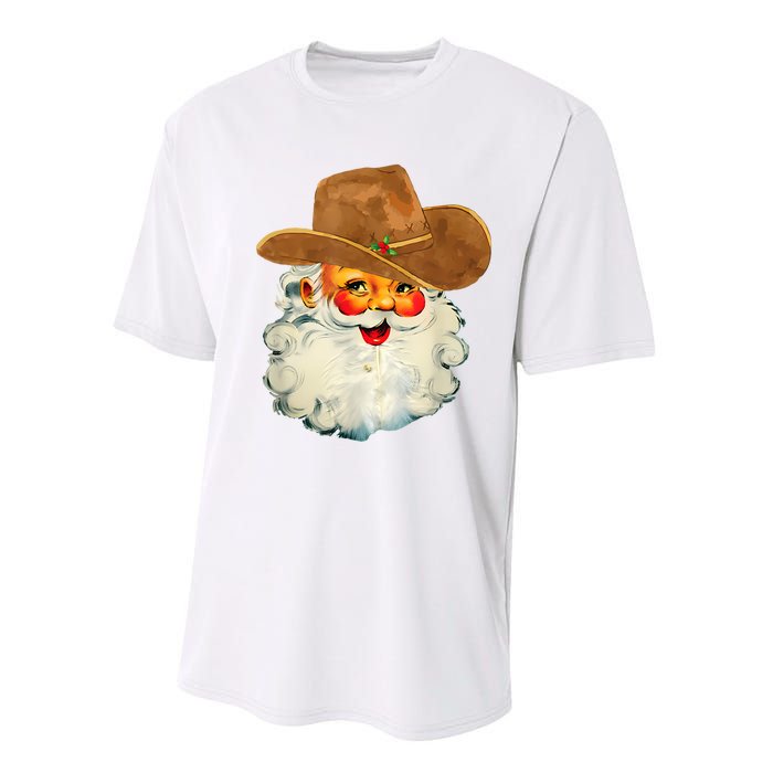 Santa Cowboy Western Christmas Xmas Holiday Pajamas Performance Sprint T-Shirt