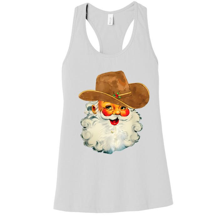 Santa Cowboy Western Christmas Xmas Holiday Pajamas Women's Racerback Tank