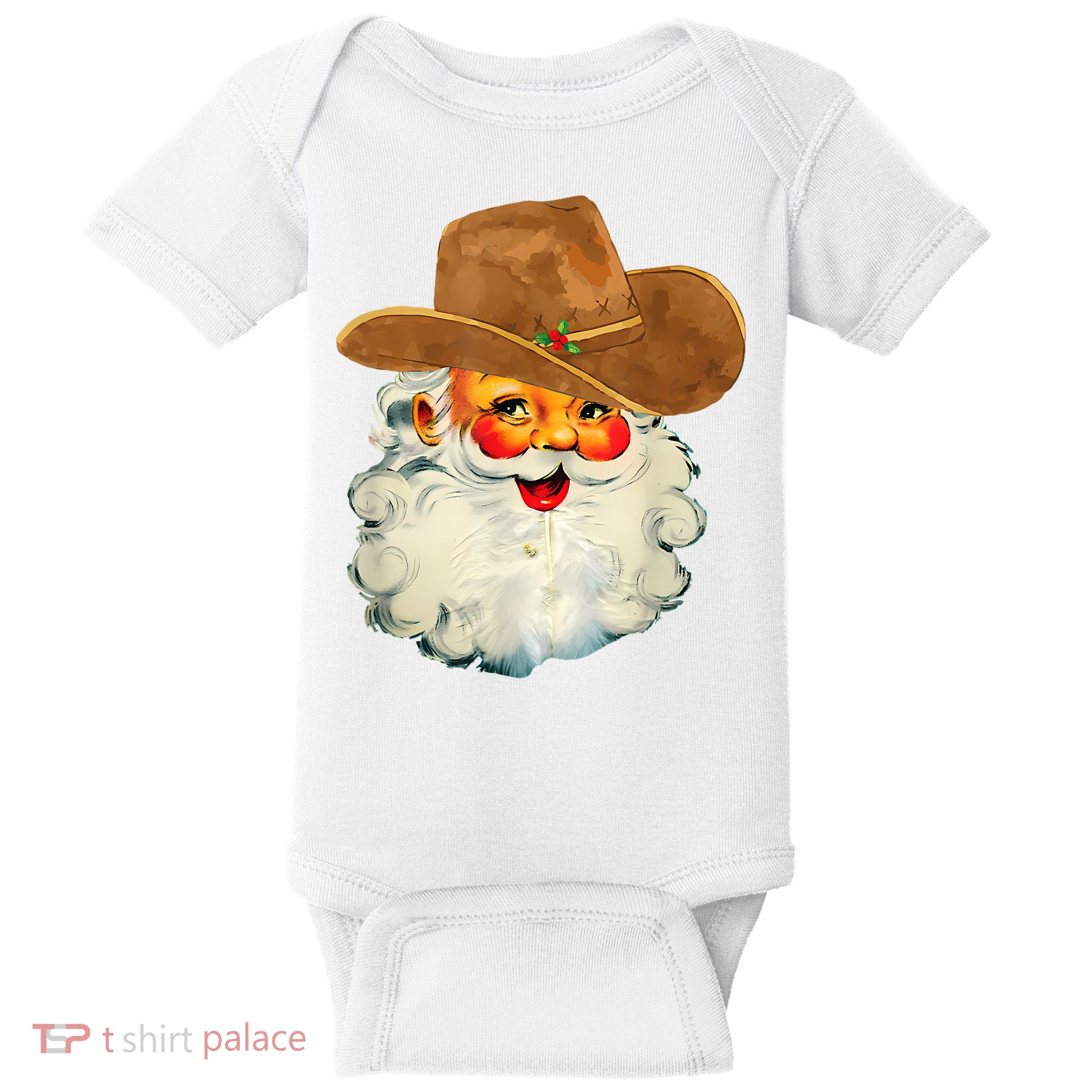 Santa Cowboy Western Christmas Xmas Holiday Pajamas Baby Bodysuit
