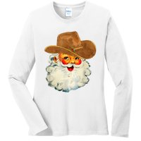 Santa Cowboy Western Christmas Xmas Holiday Pajamas Ladies Long Sleeve Shirt