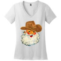 Santa Cowboy Western Christmas Xmas Holiday Pajamas Women's V-Neck T-Shirt