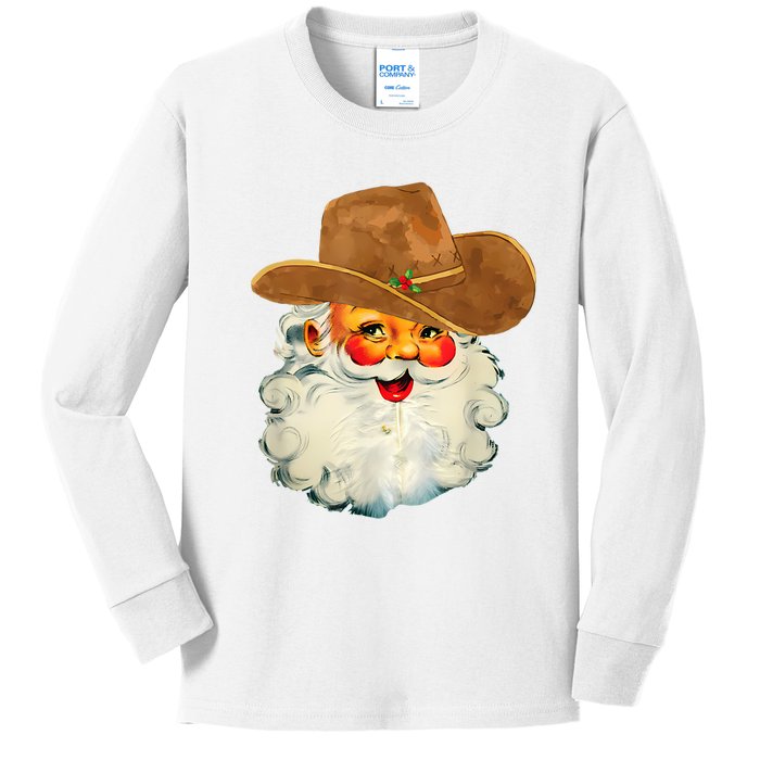 Santa Cowboy Western Christmas Xmas Holiday Pajamas Kids Long Sleeve Shirt