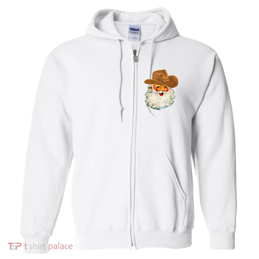 Santa Cowboy Western Christmas Xmas Holiday Pajamas Full Zip Hoodie