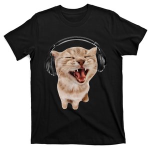 Silly Cat With Headphones T-Shirt