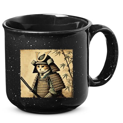 Samurai Cat Warrior Vintage Japanese Art Samurai Armor 15oz Campfire Ceramic Mug