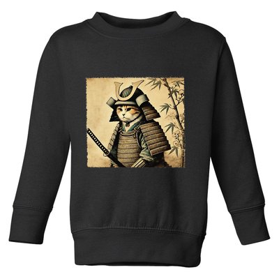 Samurai Cat Warrior Vintage Japanese Art Samurai Armor Toddler Sweatshirt