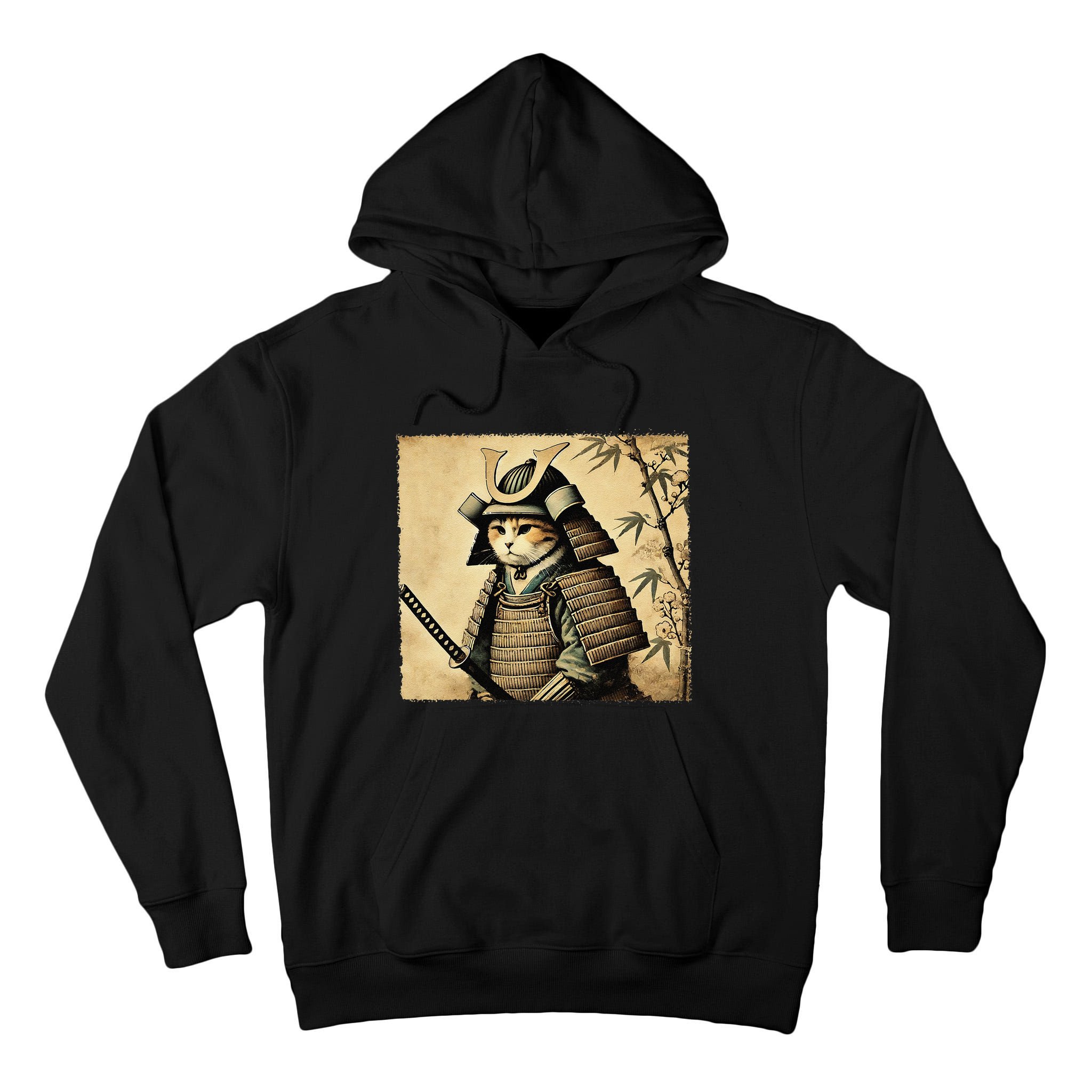 Samurai Cat Warrior Vintage Japanese Art Samurai Armor Tall Hoodie