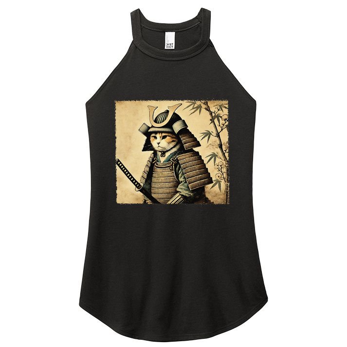 Samurai Cat Warrior Vintage Japanese Art Samurai Armor Women's Perfect Tri Rocker Tank