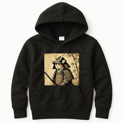Samurai Cat Warrior Vintage Japanese Art Samurai Armor Kids Hoodie