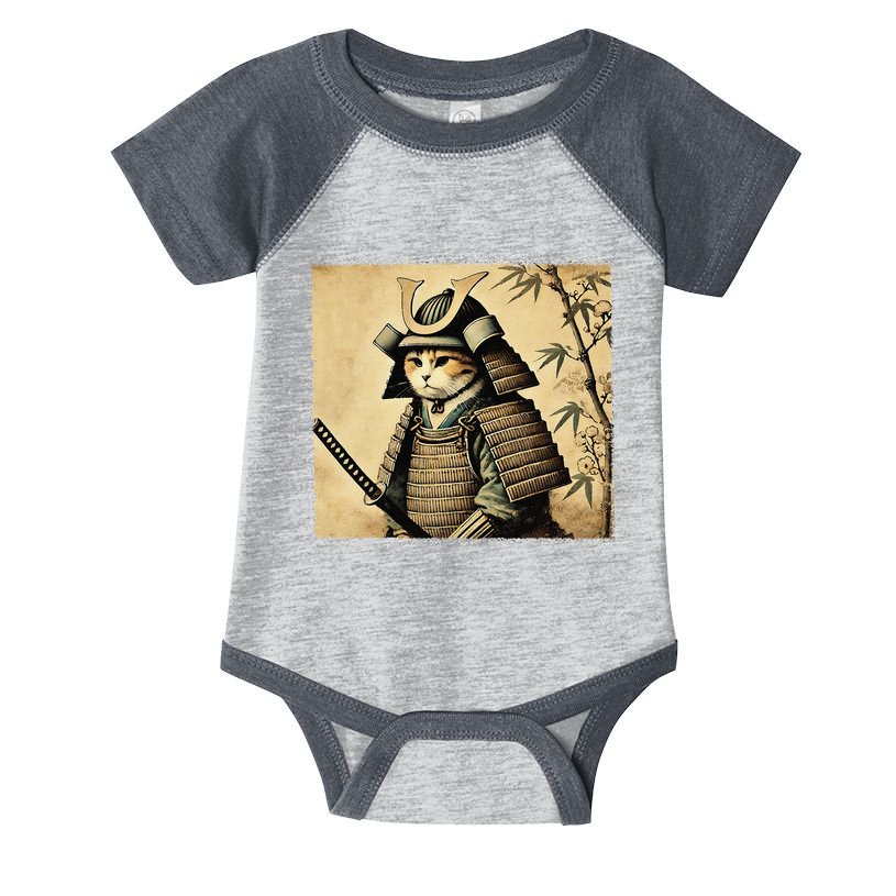Samurai Cat Warrior Vintage Japanese Art Samurai Armor Infant Baby Jersey Bodysuit