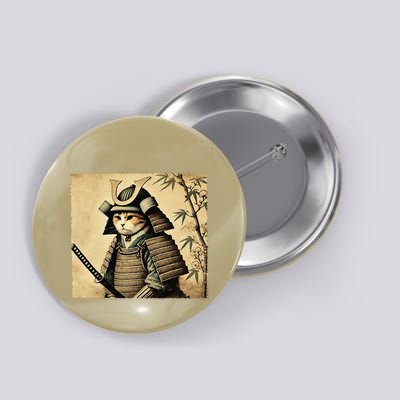 Samurai Cat Warrior Vintage Japanese Art Samurai Armor Button
