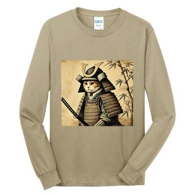 Samurai Cat Warrior Vintage Japanese Art Samurai Armor Tall Long Sleeve T-Shirt
