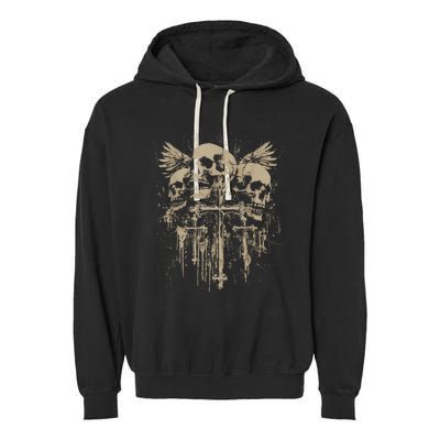 Skull Cross Wings Goth Alt Grunge Gothic Emo Aesthetic Garment-Dyed Fleece Hoodie