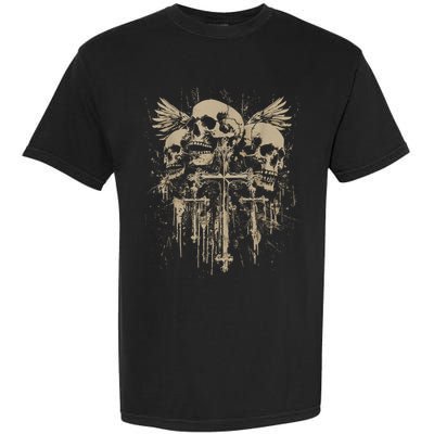 Skull Cross Wings Goth Alt Grunge Gothic Emo Aesthetic Garment-Dyed Heavyweight T-Shirt