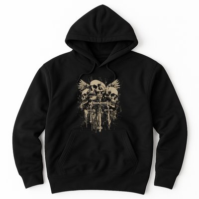 Skull Cross Wings Goth Alt Grunge Gothic Emo Aesthetic Hoodie