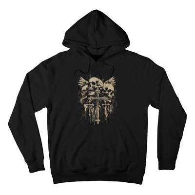 Skull Cross Wings Goth Alt Grunge Gothic Emo Aesthetic Hoodie