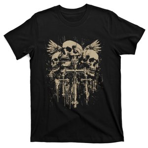 Skull Cross Wings Goth Alt Grunge Gothic Emo Aesthetic T-Shirt