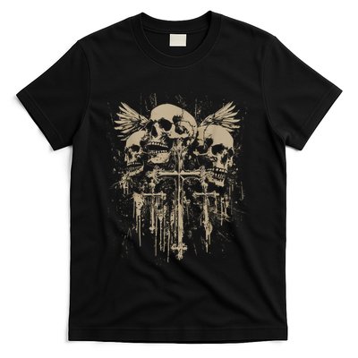 Skull Cross Wings Goth Alt Grunge Gothic Emo Aesthetic T-Shirt