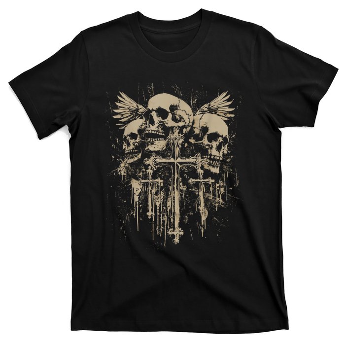 Skull Cross Wings Goth Alt Grunge Gothic Emo Aesthetic T-Shirt