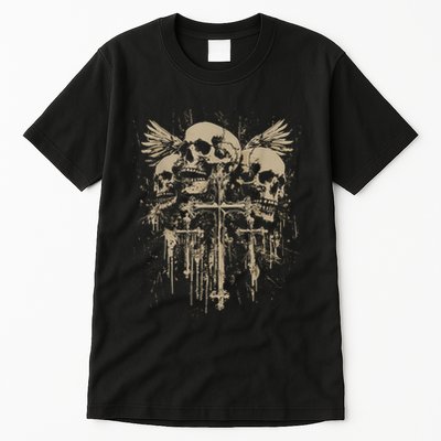 Skull Cross Wings Goth Alt Grunge Gothic Emo Aesthetic Tall T-Shirt