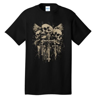 Skull Cross Wings Goth Alt Grunge Gothic Emo Aesthetic Tall T-Shirt