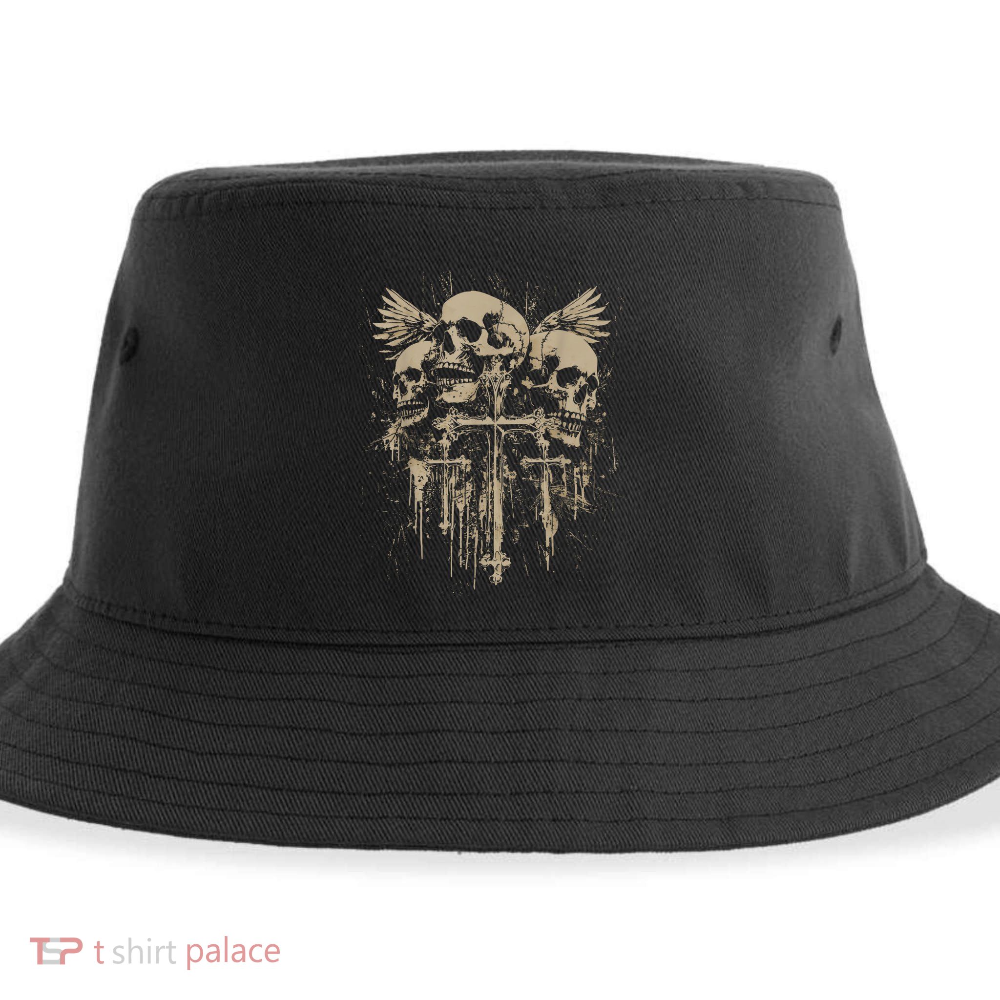 Skull Cross Wings Goth Alt Grunge Gothic Emo Aesthetic Sustainable Bucket Hat