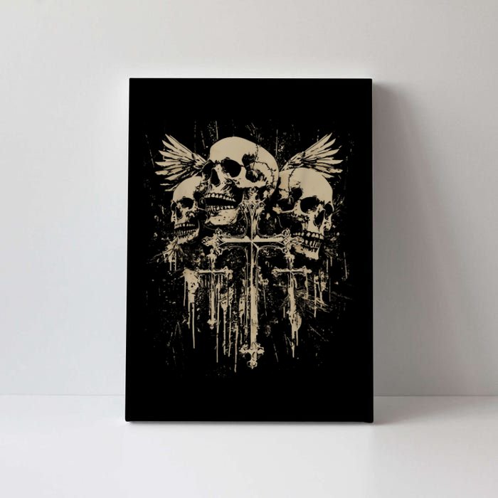 Skull Cross Wings Goth Alt Grunge Gothic Emo Aesthetic Canvas