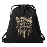 Skull Cross Wings Goth Alt Grunge Gothic Emo Aesthetic Drawstring Bag