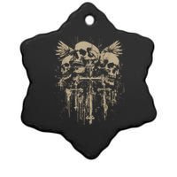 Skull Cross Wings Goth Alt Grunge Gothic Emo Aesthetic Ceramic Star Ornament