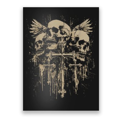 Skull Cross Wings Goth Alt Grunge Gothic Emo Aesthetic Poster