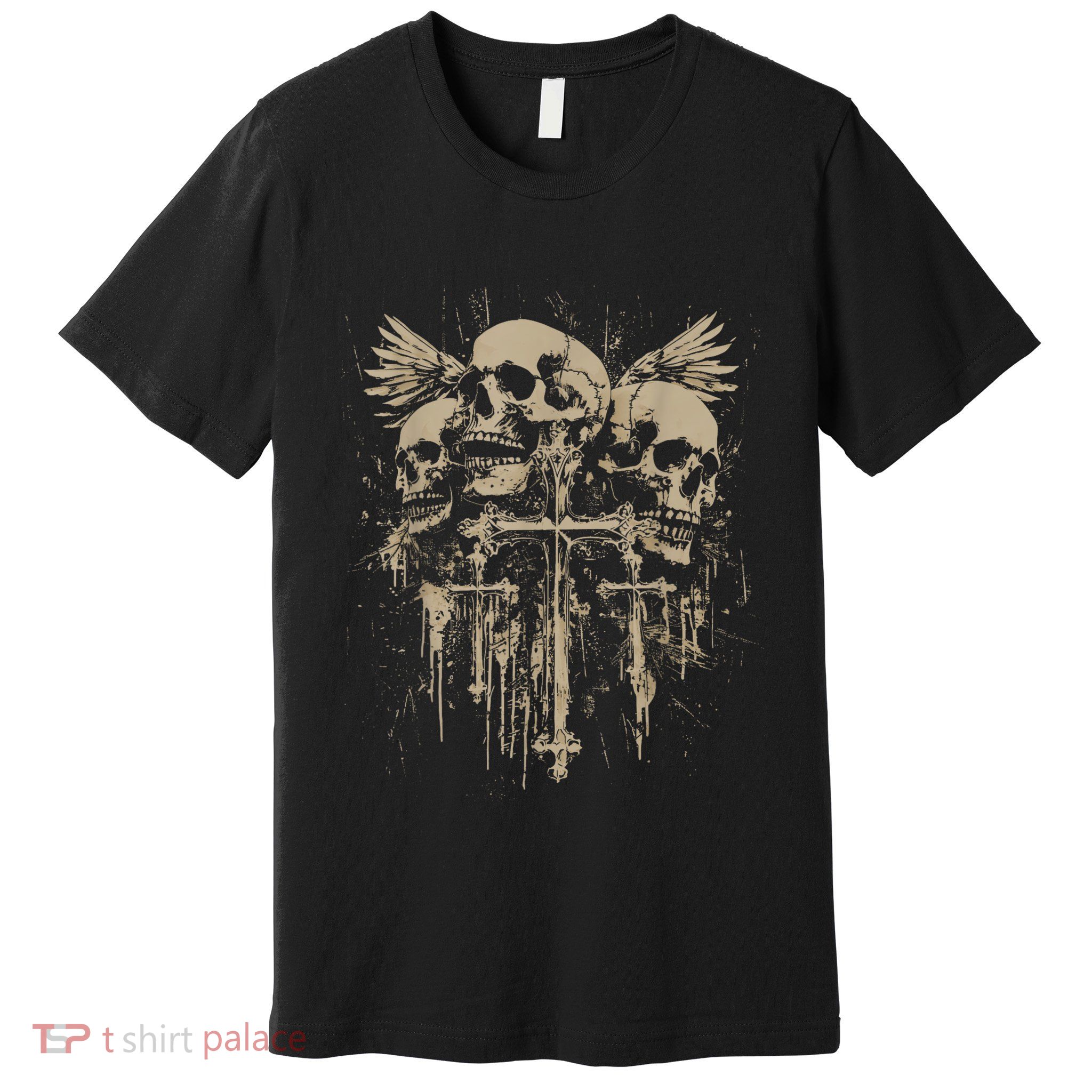 Skull Cross Wings Goth Alt Grunge Gothic Emo Aesthetic Premium T-Shirt