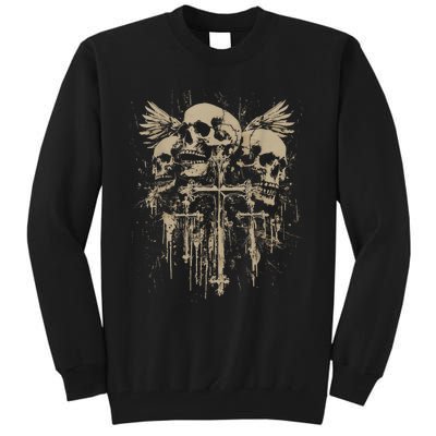 Skull Cross Wings Goth Alt Grunge Gothic Emo Aesthetic Tall Sweatshirt