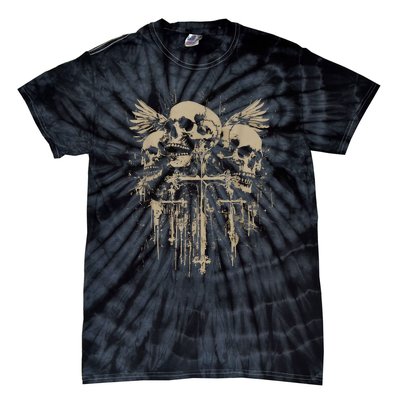 Skull Cross Wings Goth Alt Grunge Gothic Emo Aesthetic Tie-Dye T-Shirt