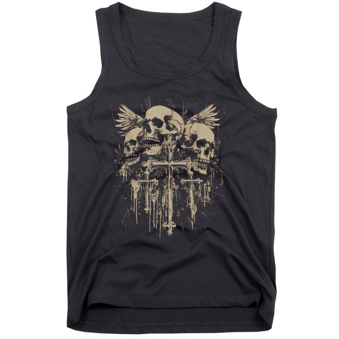 Skull Cross Wings Goth Alt Grunge Gothic Emo Aesthetic Tank Top