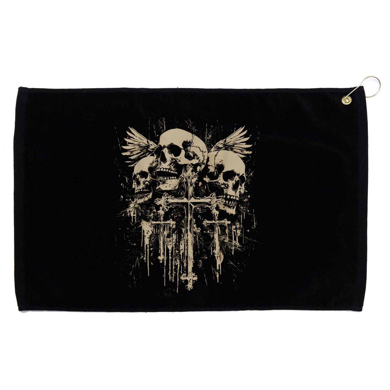 Skull Cross Wings Goth Alt Grunge Gothic Emo Aesthetic Grommeted Golf Towel