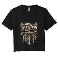 Skull Cross Wings Goth Alt Grunge Gothic Emo Aesthetic Women's Crop Top Tee