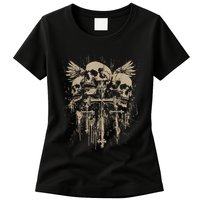 Skull Cross Wings Goth Alt Grunge Gothic Emo Aesthetic Womens T-Shirt