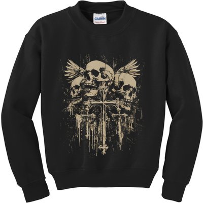 Skull Cross Wings Goth Alt Grunge Gothic Emo Aesthetic Kids Sweatshirt
