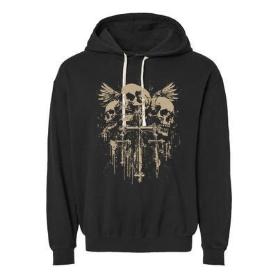Skull Cross Wings Goth Alt Grunge Gothic Emo Aesthetic Garment-Dyed Fleece Hoodie