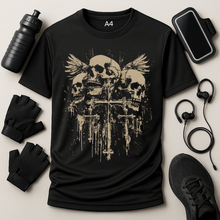 Skull Cross Wings Goth Alt Grunge Gothic Emo Aesthetic Performance Shirt