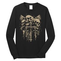Skull Cross Wings Goth Alt Grunge Gothic Emo Aesthetic Long Sleeve Shirt