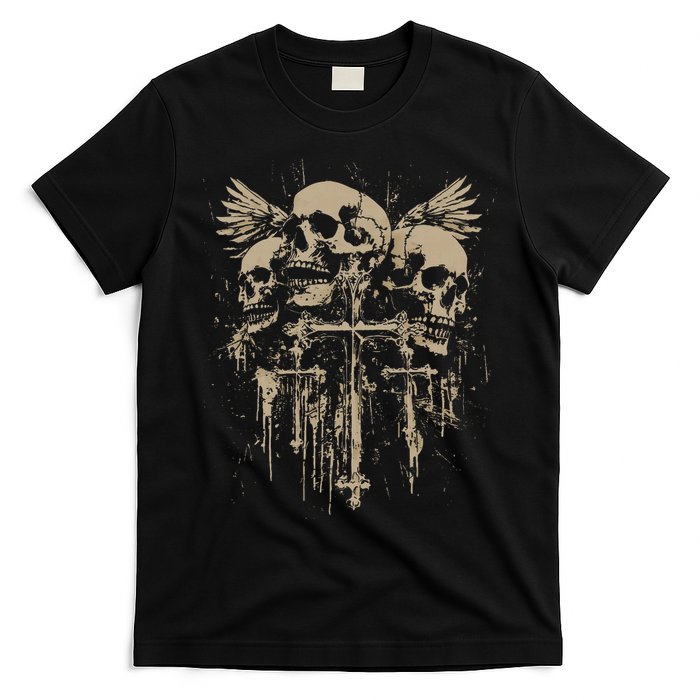 Skull Cross Wings Goth Alt Grunge Gothic Emo Aesthetic T-Shirt