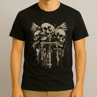 Skull Cross Wings Goth Alt Grunge Gothic Emo Aesthetic T-Shirt