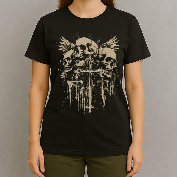 Skull Cross Wings Goth Alt Grunge Gothic Emo Aesthetic T-Shirt