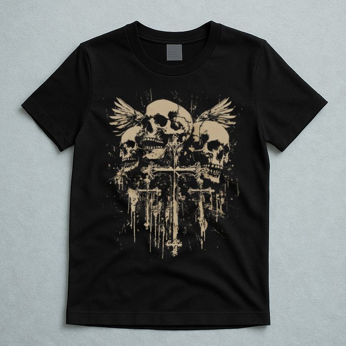 Skull Cross Wings Goth Alt Grunge Gothic Emo Aesthetic T-Shirt